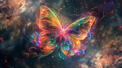 Astral Butterfly Cosmic Energy in the Fifth Dimension,A vibrant digital artwork portraying a butterfly radiating energy within a cosmic landscape, symbolizing spirituality and the fifth dimension - obrazy, fototapety, plakaty