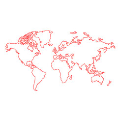 "Discover the world in style with this captivating red outline art world map. PNG background removed. Perfect for travel enthusiasts and modern decor."