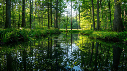 A peaceful forest pond