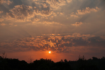 Beautiful Sunset Sky. Dramatic Sunset Cloudscape with Moody Skies