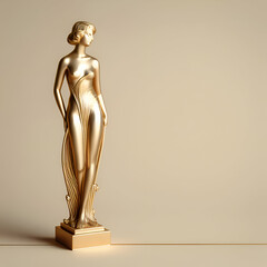 Golden Female Statue in an Art Deco Style Frame on a Black Background