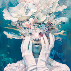 Surreal Oceanic Floral Headdress with Elegance and Mystery - 783734712