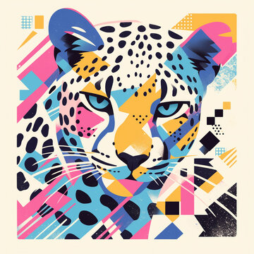Cheetah guepard badge for t-shirt design. Cheetah guepard concept poster. Creative graphic design. Digital artistic raster bitmap illustration. Graphic design art. AI artwork. 