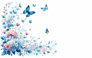 Fototapeta na wymiar Beautiful butterflies on soft pastel background with copy space, generative ai