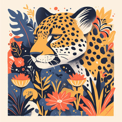 Obraz premium Cheetah guepard badge for t-shirt design. Cheetah guepard concept poster. Creative graphic design. Digital artistic raster bitmap illustration. Graphic design art. AI artwork. 
