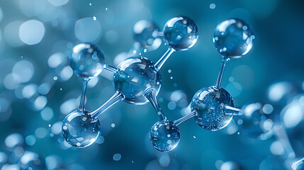 3D Rendered Molecules in Blue Tones with Bokeh Effect, Generative AI