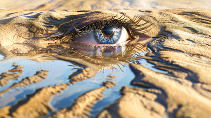 Surreal Desert Vision: Eye Merging with Sand Dunes - 783735726