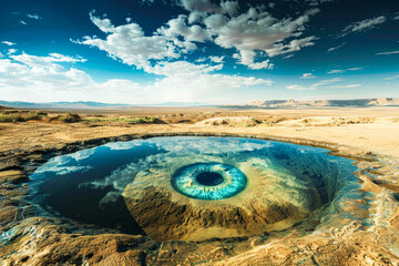Surreal Desert Eye Oasis under Majestic Blue Sky - 783735730