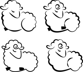 stylized black and white linear drawing of a sheep, vector