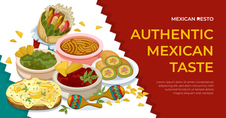 Flat mexican food restaurant social media promo template