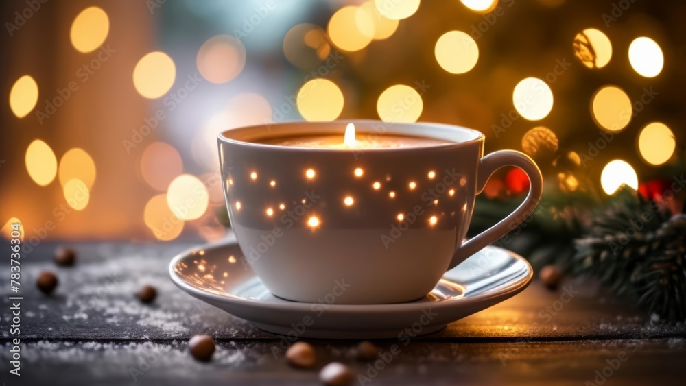 Poster  Cozy Christmas  Warm cup of cocoa with a lit candle