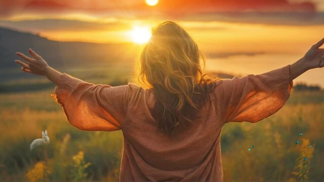 person with arms outstretched