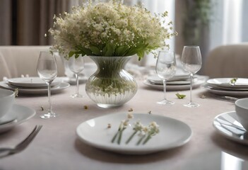 table setting for serene party, table setting for elite gathering  - obrazy, fototapety, plakaty