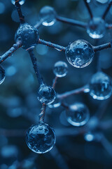 Blue Molecule Model with Focus on Atomic Bonds, Generative AI