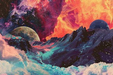 Colorful illustration of an alien planet landscape