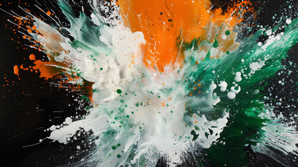 Colorful powder explosion on dark background, colorful dust splash in motion, vibrant color cloud. Bright colors. Photorealistic photography. Vibrant explosion of colored powder on dark background. 