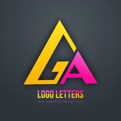 The design of the letters G and A. A logo template for a business card, corporate design, recognizable element of a brand or corporation. The idea of thematic creativity