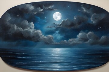 Romantic Moon With Clouds And Starry Sky Over Sparkling Blue Water Generative AI