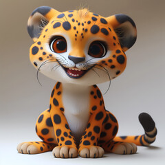 A cute and happy baby cheetah 3d illustration