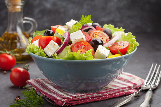 Vegetables and feta served in bowl