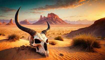 skull of a beast in a desert landscape