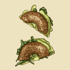 Bagel with avocado and herbs