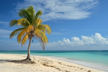 Majestic Beach palm. Nature day resort. Generate Ai