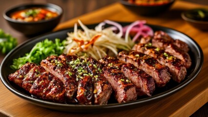  Deliciously grilled meat with fresh vegetables ready to be savored