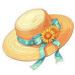 Beach style hat. Transparent isolated artistic, PNG element for summer at the beach.