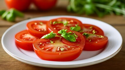  Freshly sliced tomatoes with basil ready to be savored