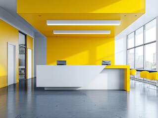 School front desk, white and yellow and Dark blue, Modern minimalist style