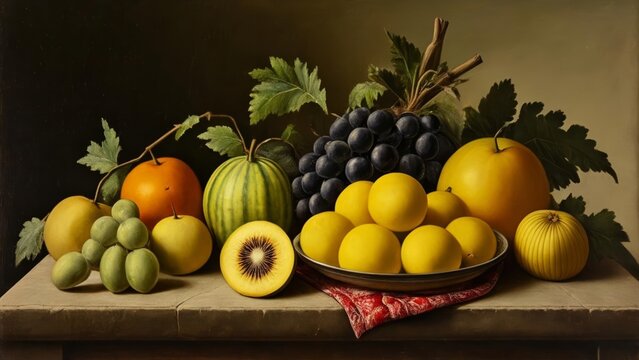  Vibrant still life of fresh fruits and vegetables
