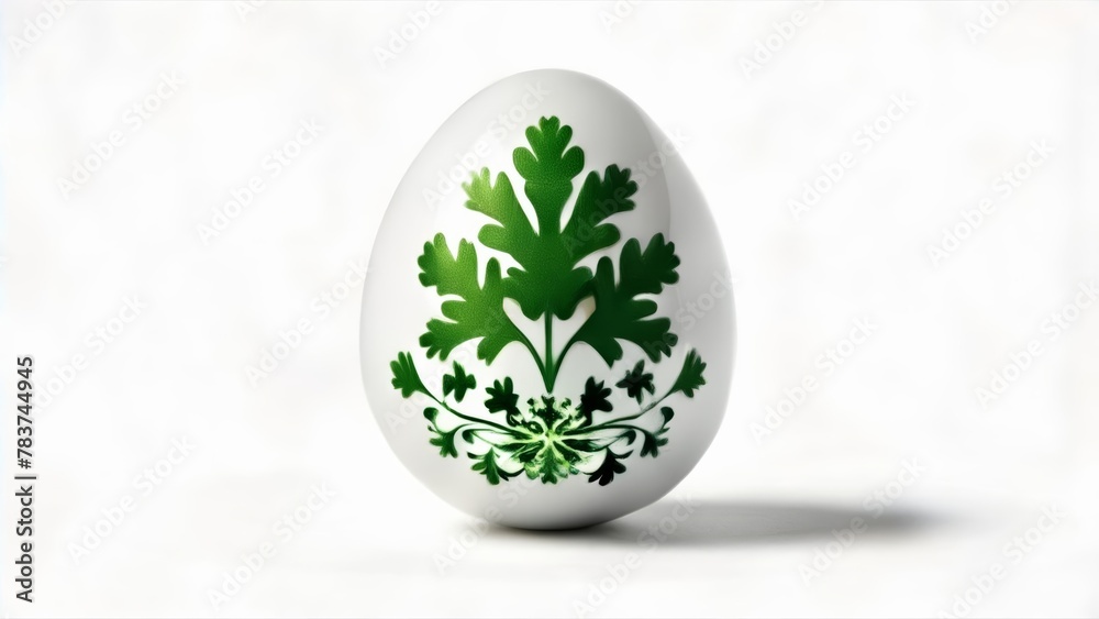 Poster  Elegant white egg with intricate green leaf design