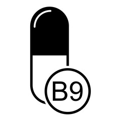 Vitamin B9 icon, healthy medicine pill supplement symbol, complex mineral vector illustration - 783744925