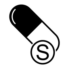 Mineral S icon, healthy medicine pill supplement symbol, complex vitamin vector illustration