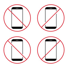 Set of Mobile forbidden icon, no use phone sign, ban smartphone label vector illustration