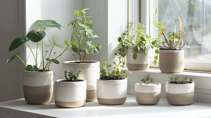 A set of ceramic planters in various sizes