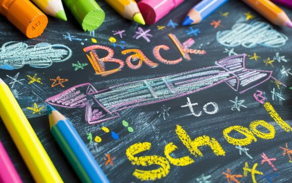 Back to school handwriting on white paper with color pencils