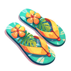 Colorful beach sandals isolated art PNG element for summer at the beach.