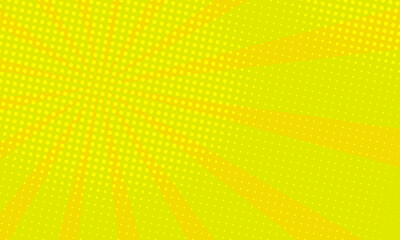Fototapeta premium yellow pop art comic background with rays and dot halftone