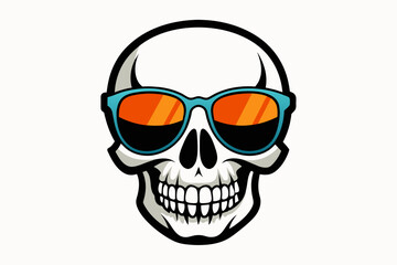 Vector skull with sunglasses face silhouette black illustration 