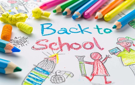 Back to school handwriting on white paper with color pencils