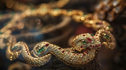 gold necklace like snake with gems