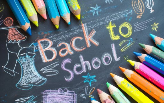 Back to school handwriting on white paper with color pencils