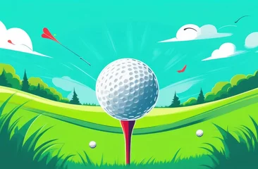 Zelfklevend Fotobehang White Golf Ball In Hole, Golf Game,Green Golf Course,Illustration Icon For Golf Game © schukoba