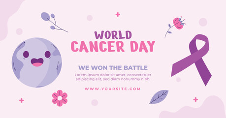 Flat world cancer day social media promo template