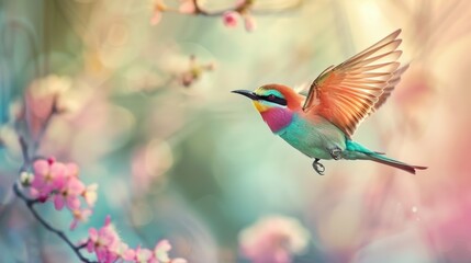 Obraz premium A song bird flying in the air with its wings spread out