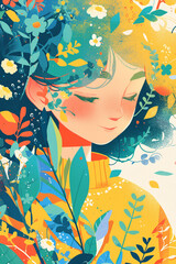 Spring solar term illustration, girl in flowers scene illustration
