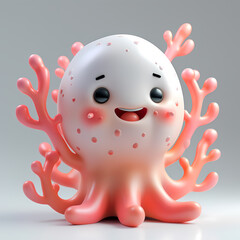A cute and happy baby coral 3d illustration