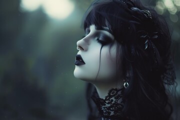 Naklejka premium Mysterious Beautiful goth girl. Mystery little girl. Generate ai